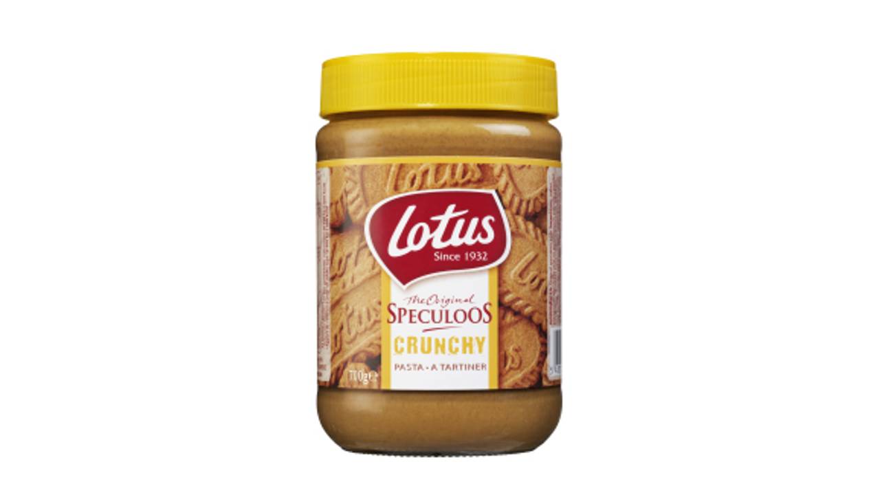 Lotu Speculoospasta Crunchy kan metaaldeeltjes bevatten. Foto: Lotus Bakeries