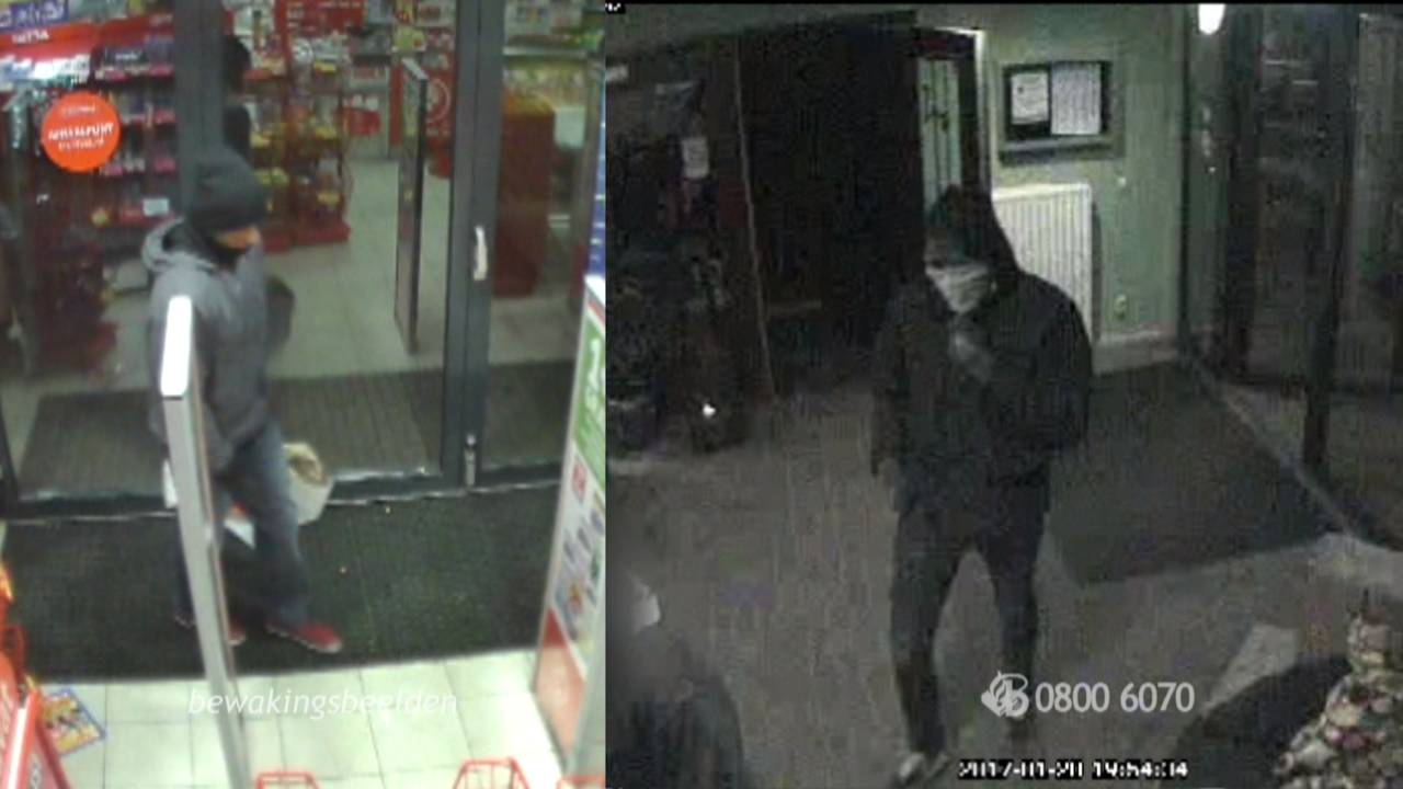 Foto's van bewakingsbeelden tijdens een van de  overvallen (foto: Bureau Brabant).