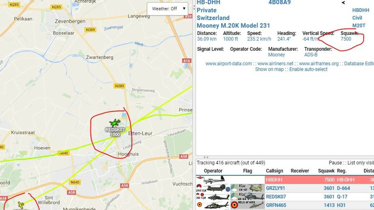 Het vliegtuig vloog ook boven Etten-Leur