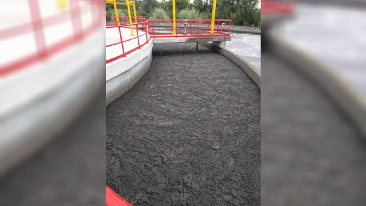 Het vervuilde water (foto: Waterschap Aa en Maas).