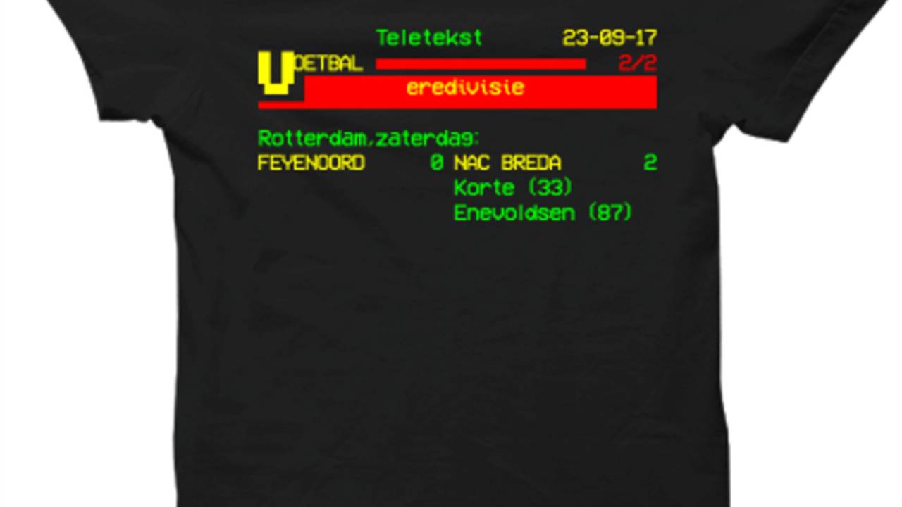 Teletekstshirt van unieke zege NAC Breda op Feyenoord ...