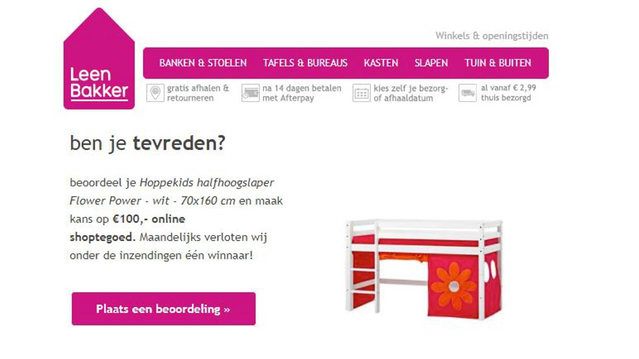 Het beoordelingsformulier voor het bed.