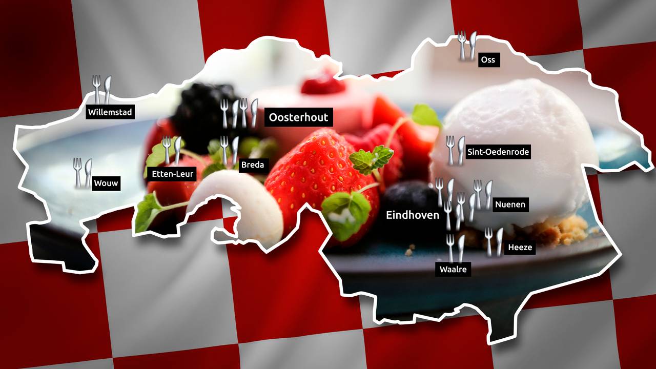 De locaties van de hoogst genoteerde Brabantse restaurants.