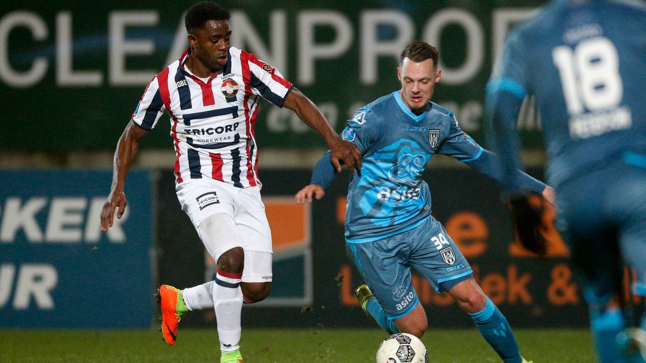 Bartholomew Ogbeche in duel met Jeff Hardeveld van Heracles. Foto: VI Images