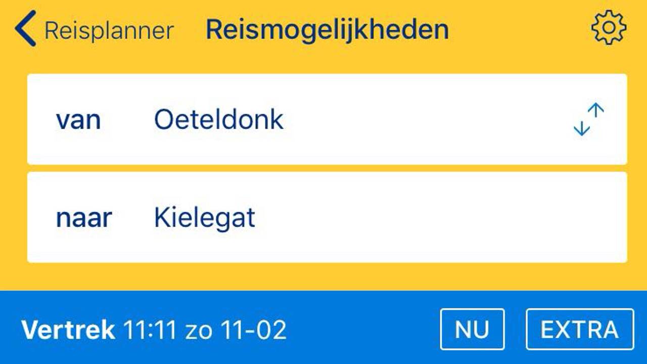 De trein van Oeteldonk naar Kielegat vertrekt om 11:11. (Foto: NS).