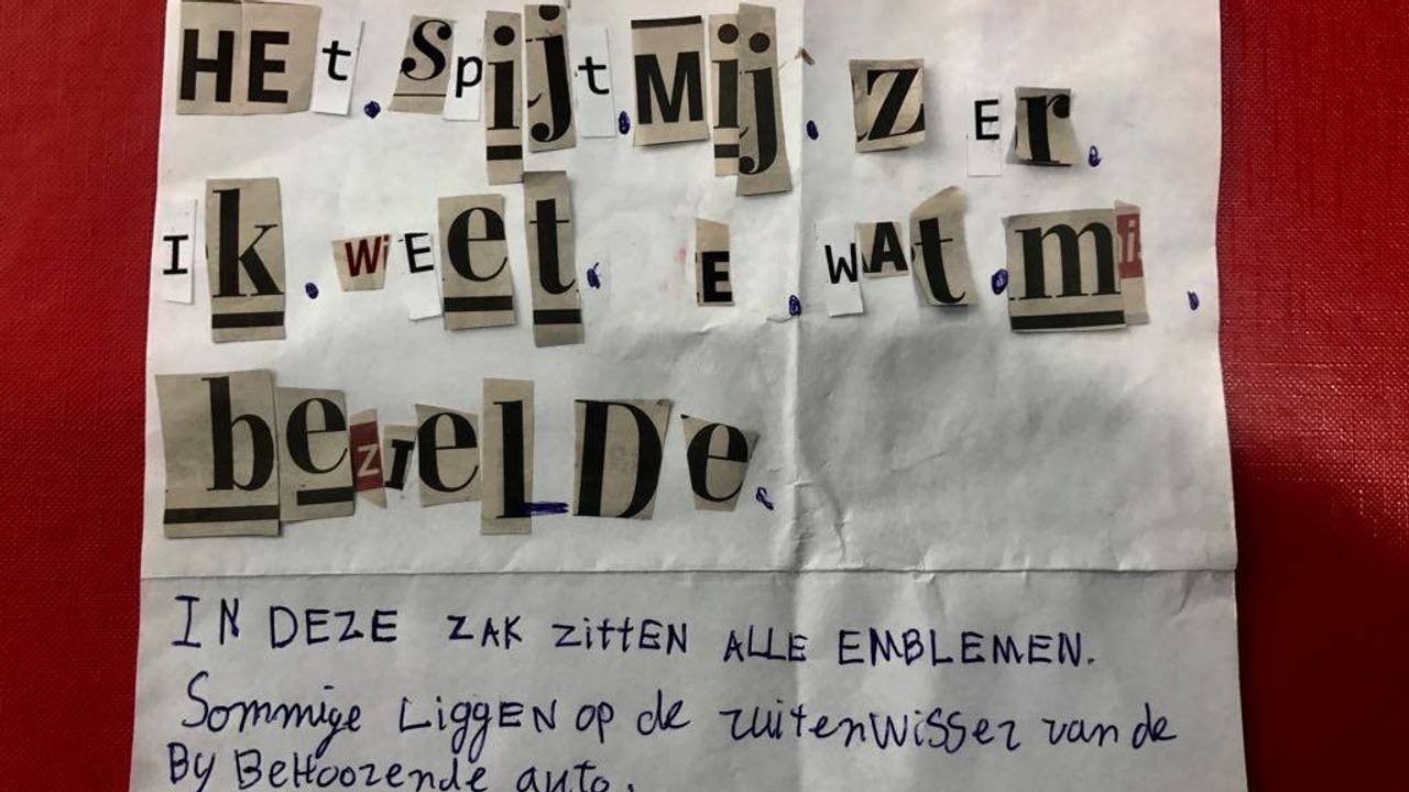 De brief van de berouwvolle dief. (Foto: Facebook politie Tilburg)
