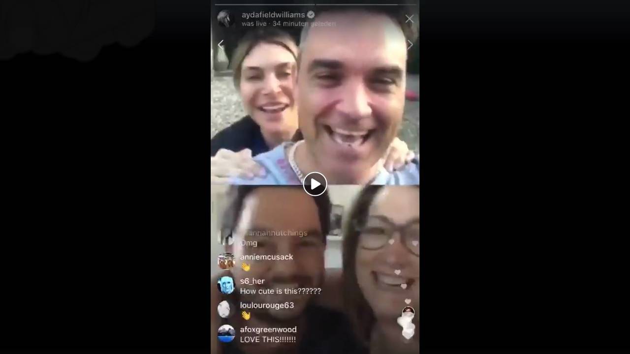 Fragment uit de live verbinding tussen Robbie Williams en een stel uit Casteren