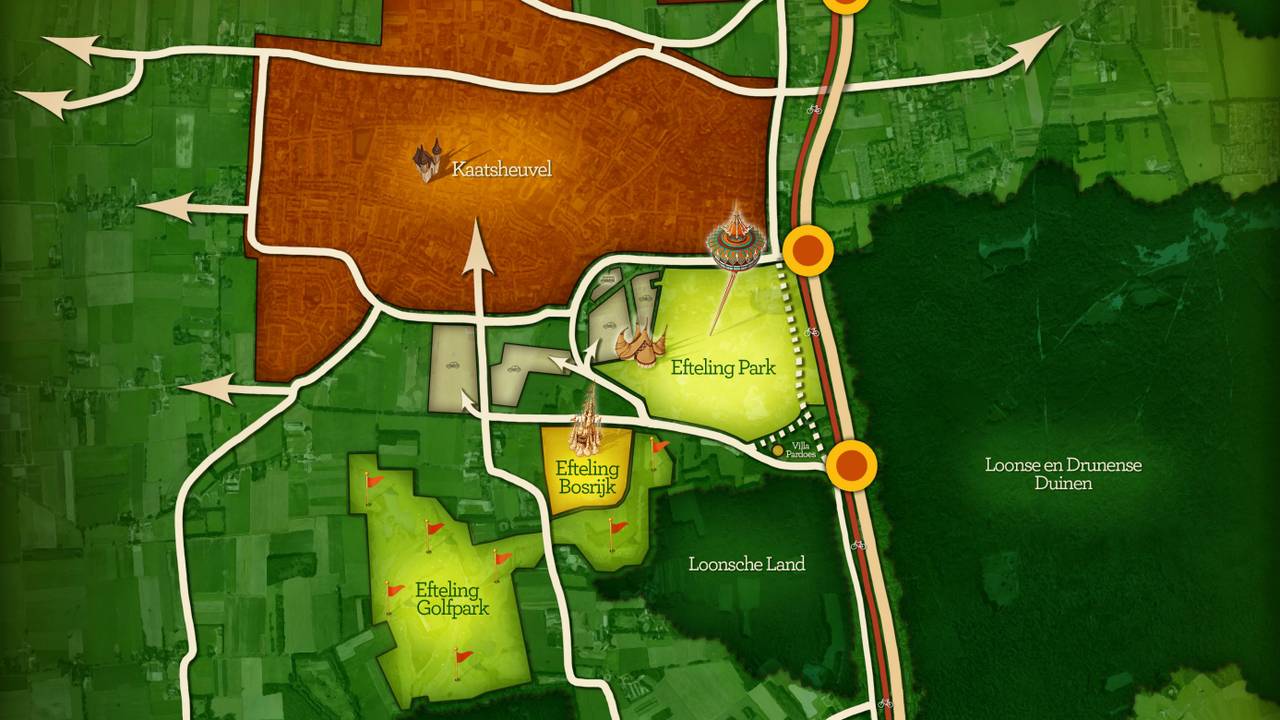 De verkeersstromen van en naar de Efteling. (foto: Efteling)