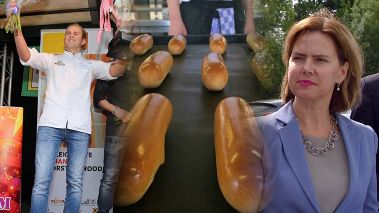 Bakker Christiaan van de Vegt, het worstenbroodje en minister Cora van Nieuwenhuizen.