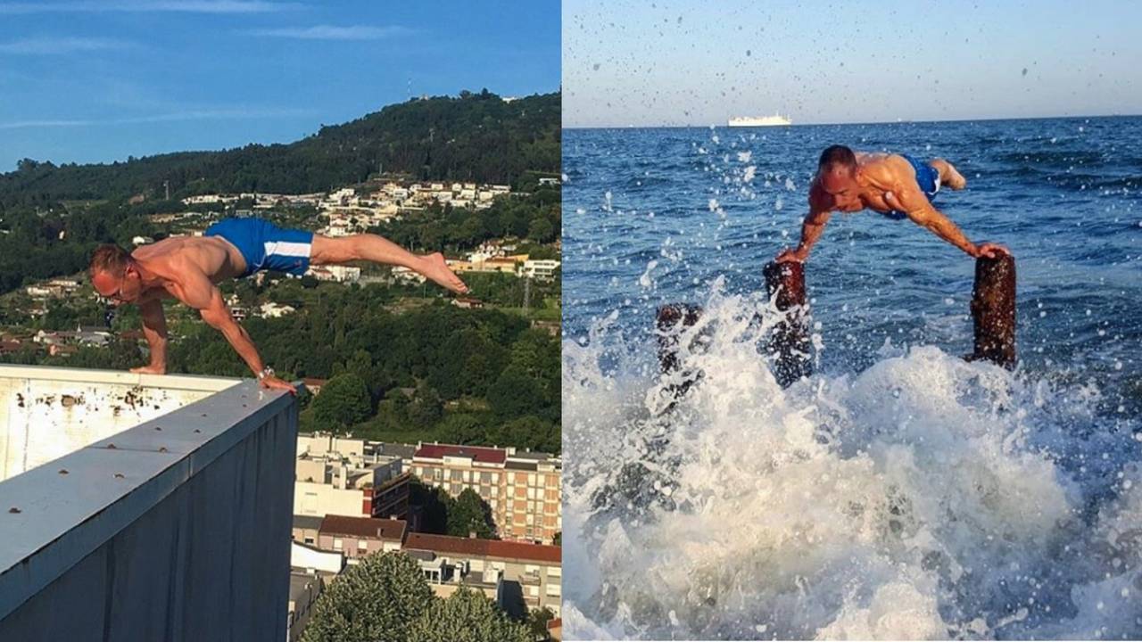 Yuri van Gelder druk bezig met calisthenics (foto's: Instagram Yuri van Gelder).