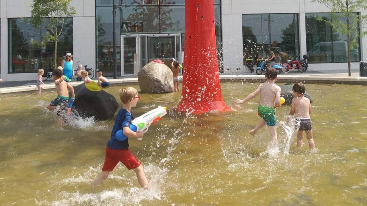 Kinderen gaan los in de vijver. (Foto: rechtbank Zeeland-West-Brabant)