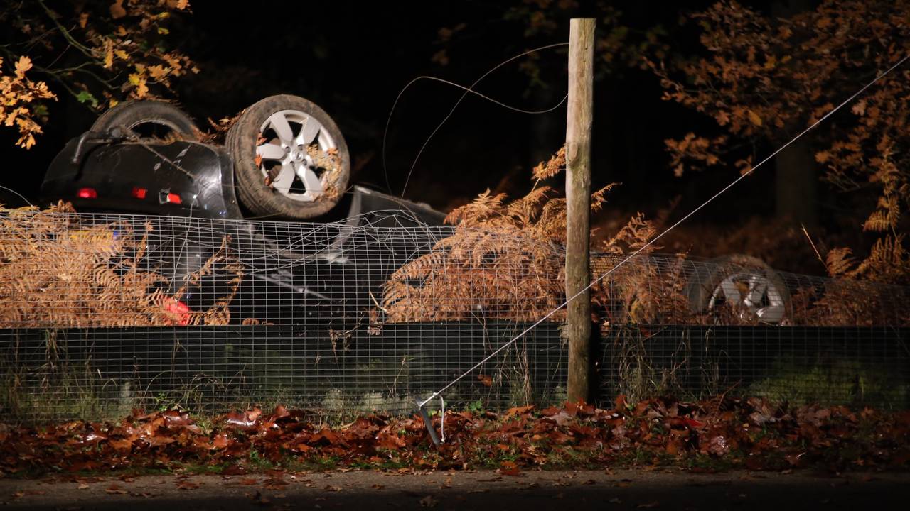 De auto raakte door nog onbekende reden van de weg. (Foto: Bart Meesters)