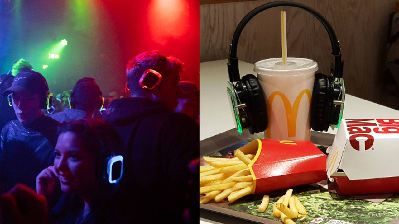 Genieten van dj's op je koptelefoon onder het genot van een Big Mac.