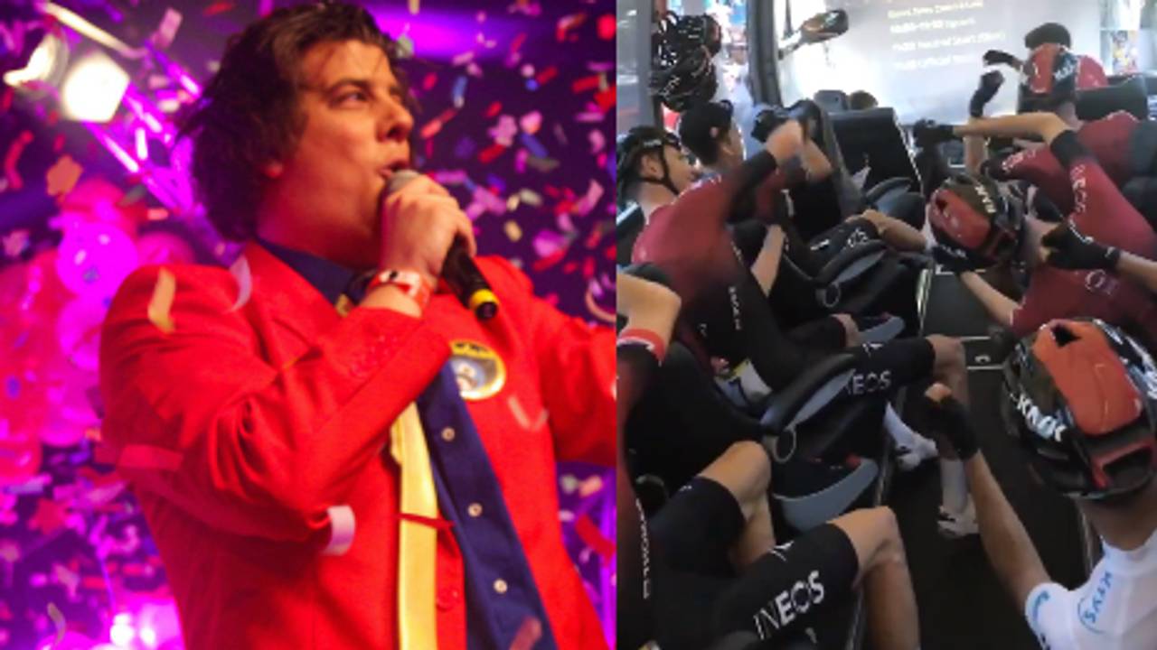 Snollebollekes warmt team Ineos op in de Tour de France. Foto: Omroep Brabant en Team Ineos