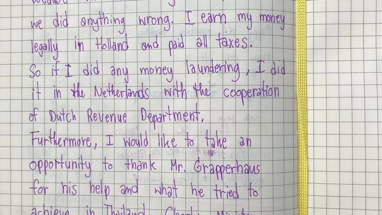 Het briefje met de reactie van Van Laarhoven. (Foto: Albert Bos)