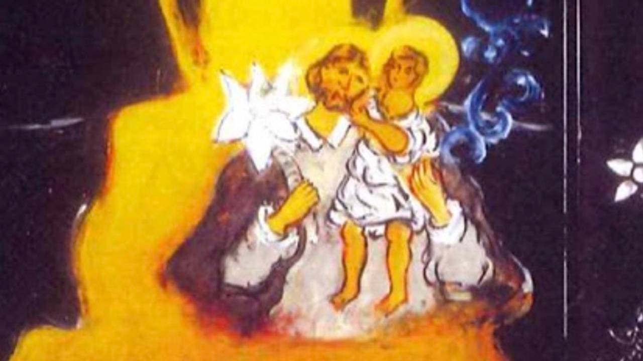 Een detail van het schilderij Kimono met Sint-Antonius van Padua van Hans van Hoek.