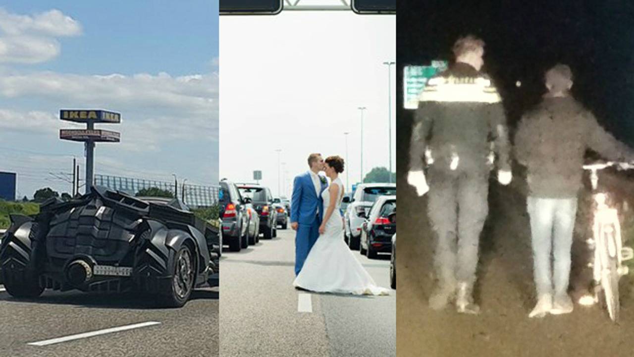 Gekke gevallen op de snelweg. (Foto's: Kees-Jan van Rijkswaterstaat, Gaby Ermstrang, Emile Theunissen)
