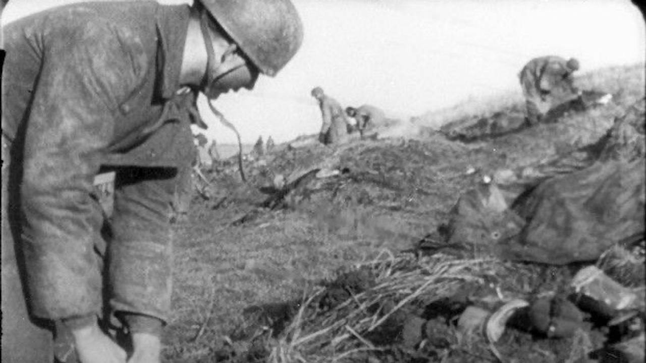 Duitse Fallschirmjäger in een dijk bij Woensdrecht (foto: archief)