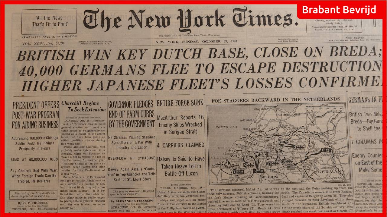 De New York Times bericht op 29 oktober dat de bevrijders dicht bij Breda zijn