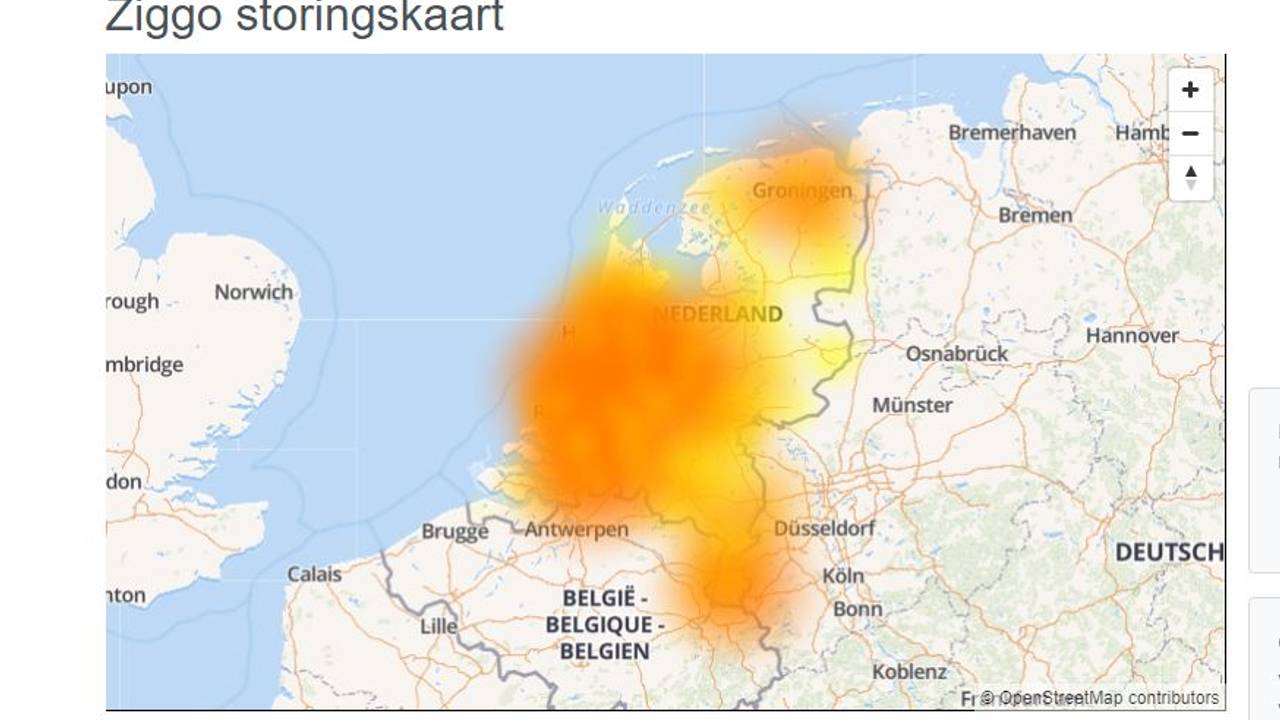 Ziggo storingskaart (beeld Allestoringen.nl)
