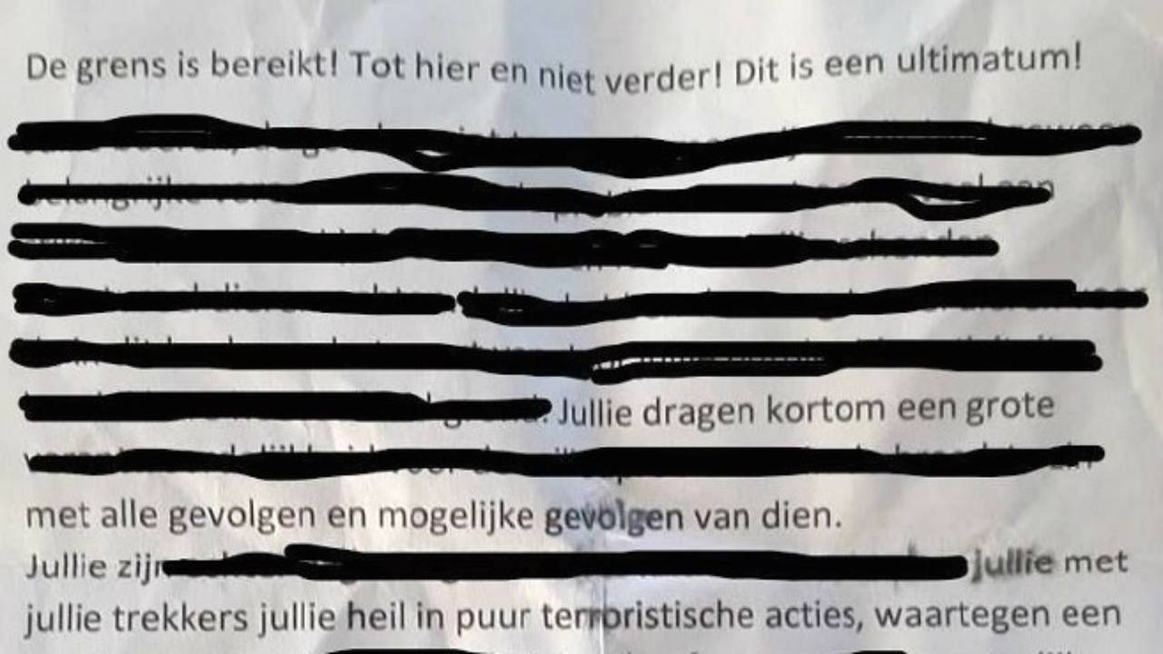 Een deel uit de dreigbrief.