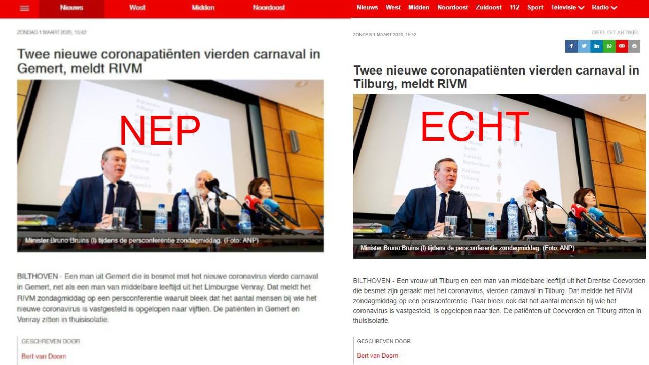 Het nepbericht en het echte bericht.