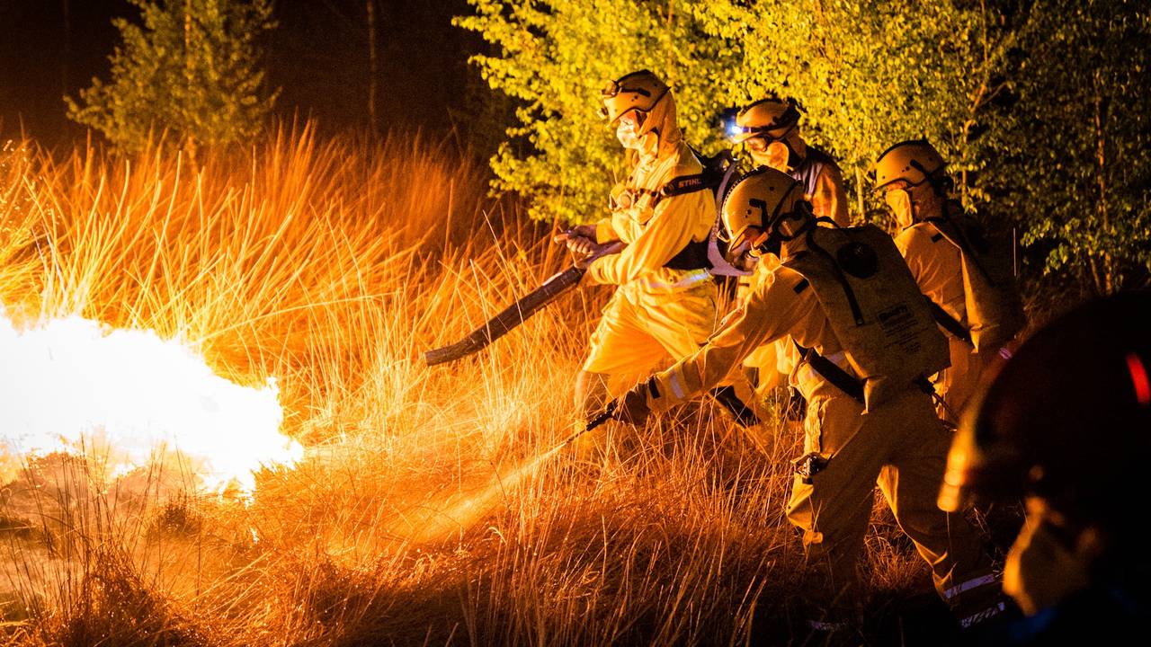 Brandweerlieden aan het werk in de Deurnese Peel.