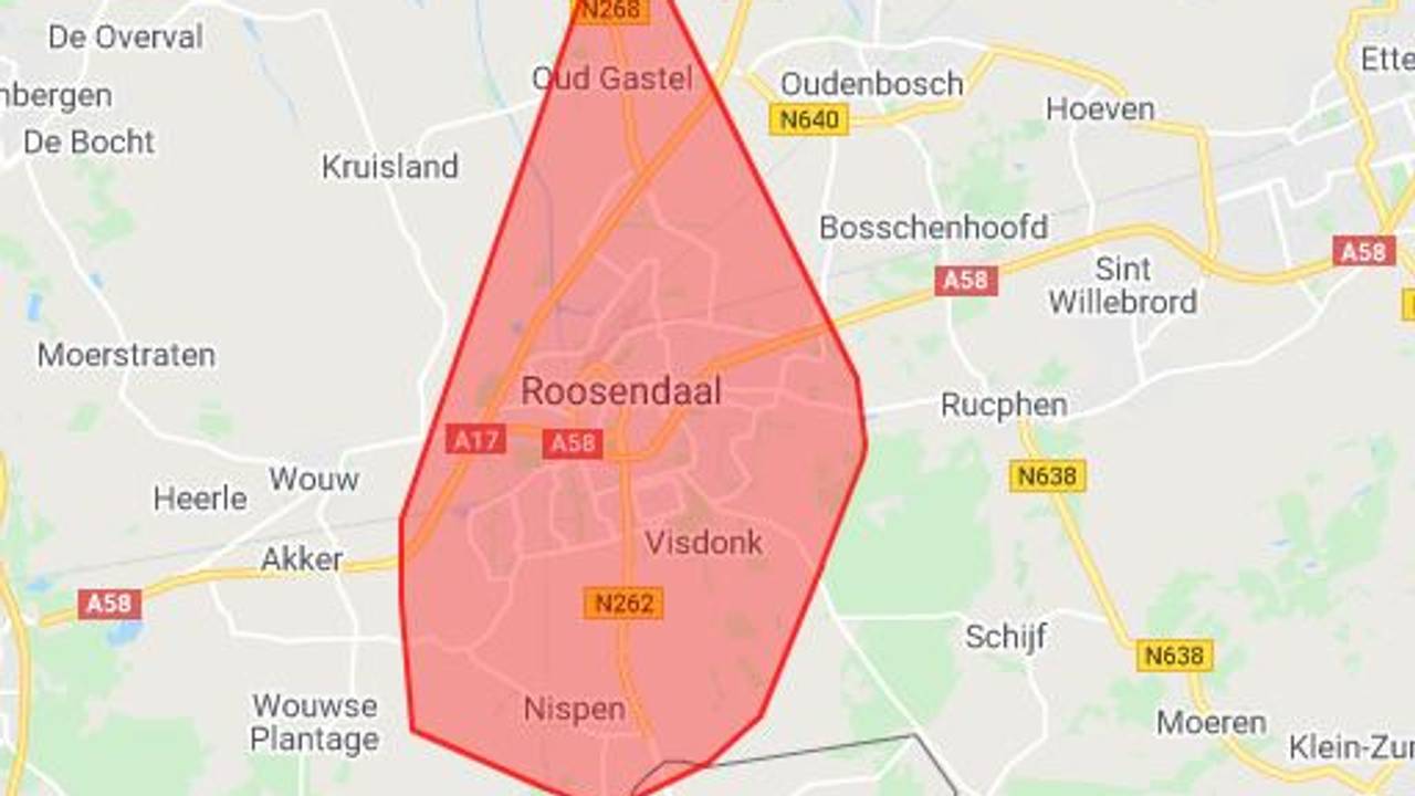 Het gebied dat door de stroomstoring getroffen was (foto: Enexis)