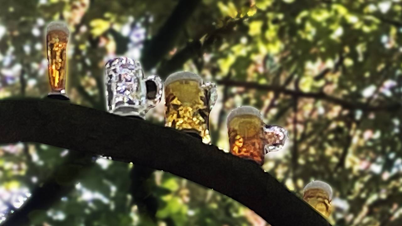 Bier in de boom bij de Lustwarande in Tilburg (foto: Tom van den Oetelaar).