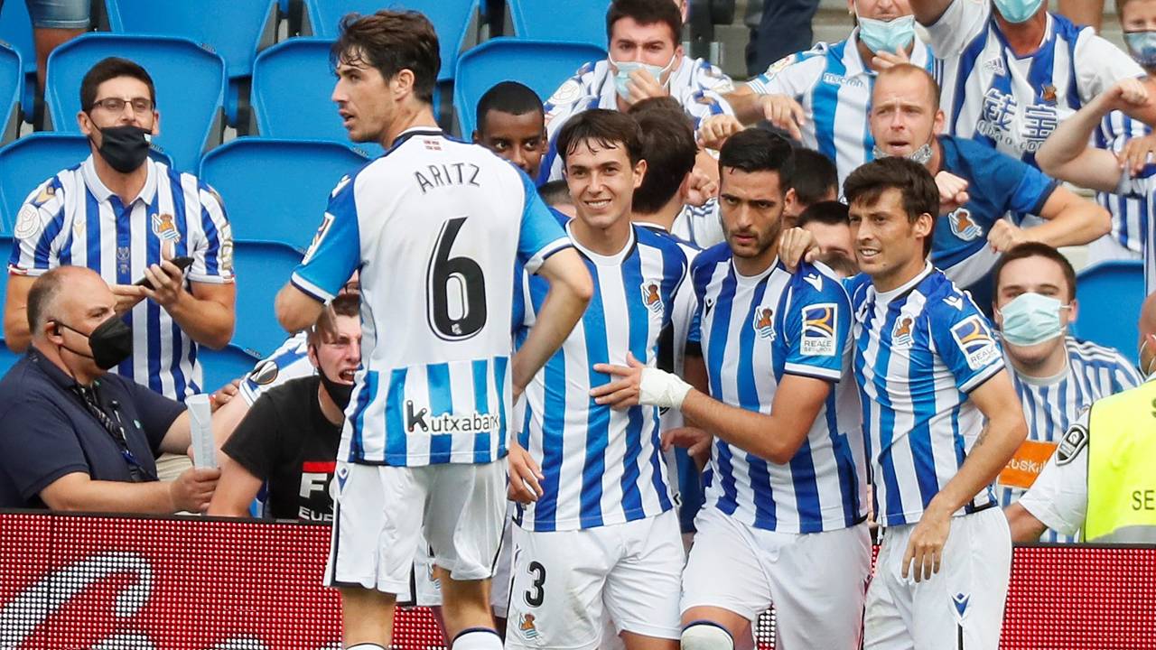 Vreugde bij de spelers van Real Sociedad (Foto ANP)