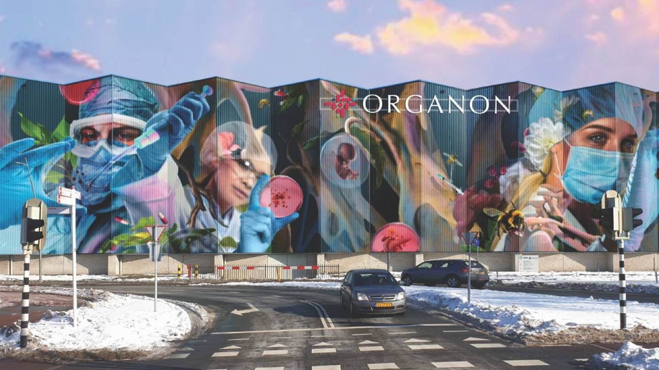 Na veel kritiek komt er een nieuw logo dat niet zoveel van het kunstwerk wegneemt. (foto: Organon)