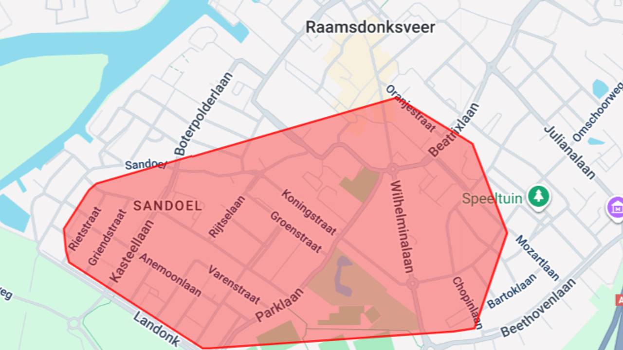 Stroomstoring in Raamsdonksveer (bron: Enexis).