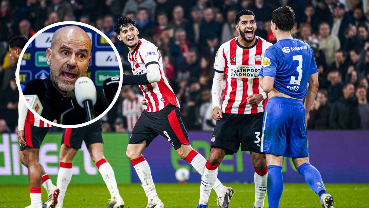 Ricardo Pepi en Ismael Saibari reageren richting tegenstander Wouter Goes na de late 2-1 (foto: ANP)