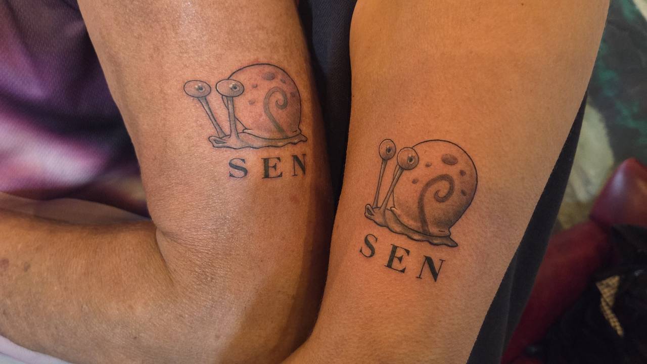 De tattoos van Jos en Verona (foto: Jos Gerritsen).
