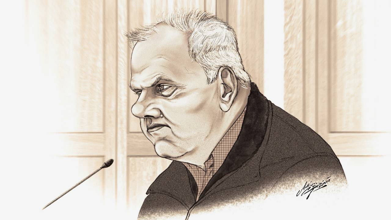 Jan Paridaans in de rechtbank (tekening: Adrien Stanziani).