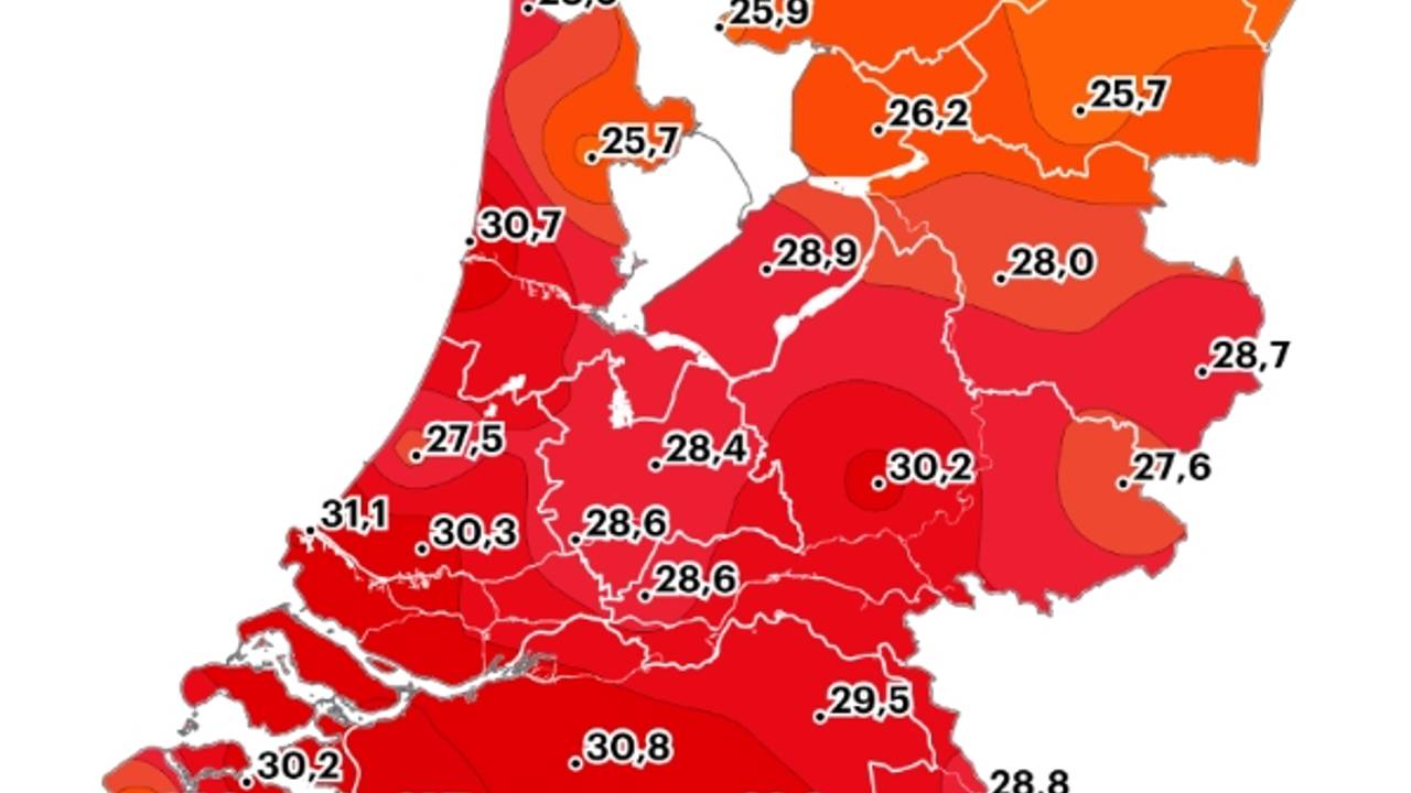We kunnen spreken van een hittegolf (bron: Buienradar).