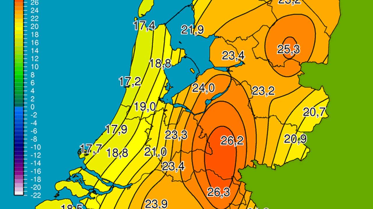 De hoogte tempratuur was 26,3 graden om 18.40 uur (bron: Weerplaza)