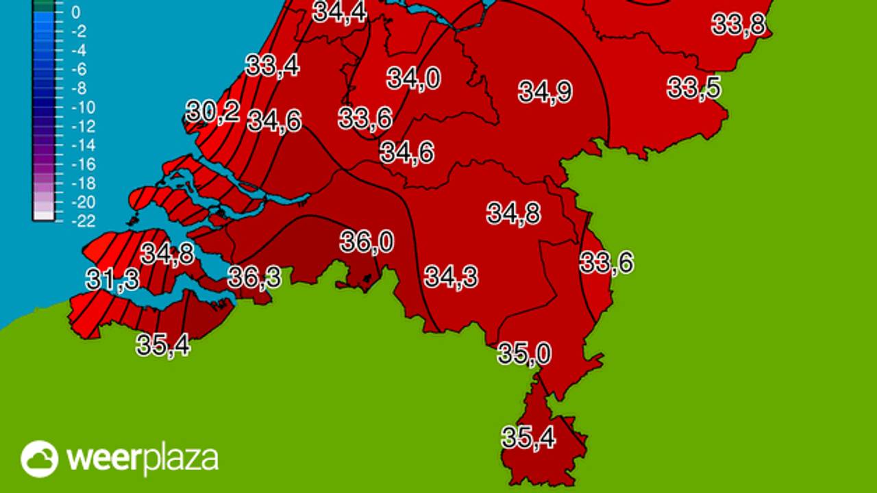 36,3 graden in Woensdrecht (bron: Weerplaza)