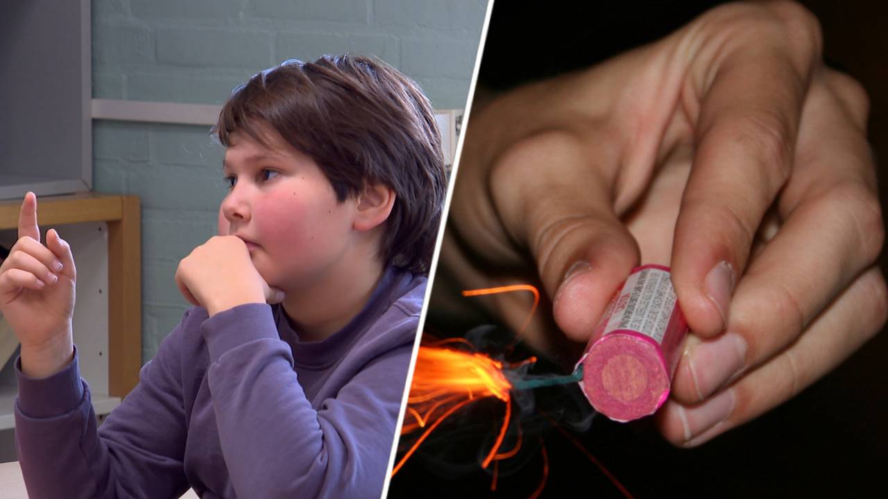 Een leerling en vuurwerk (ter illustratie).