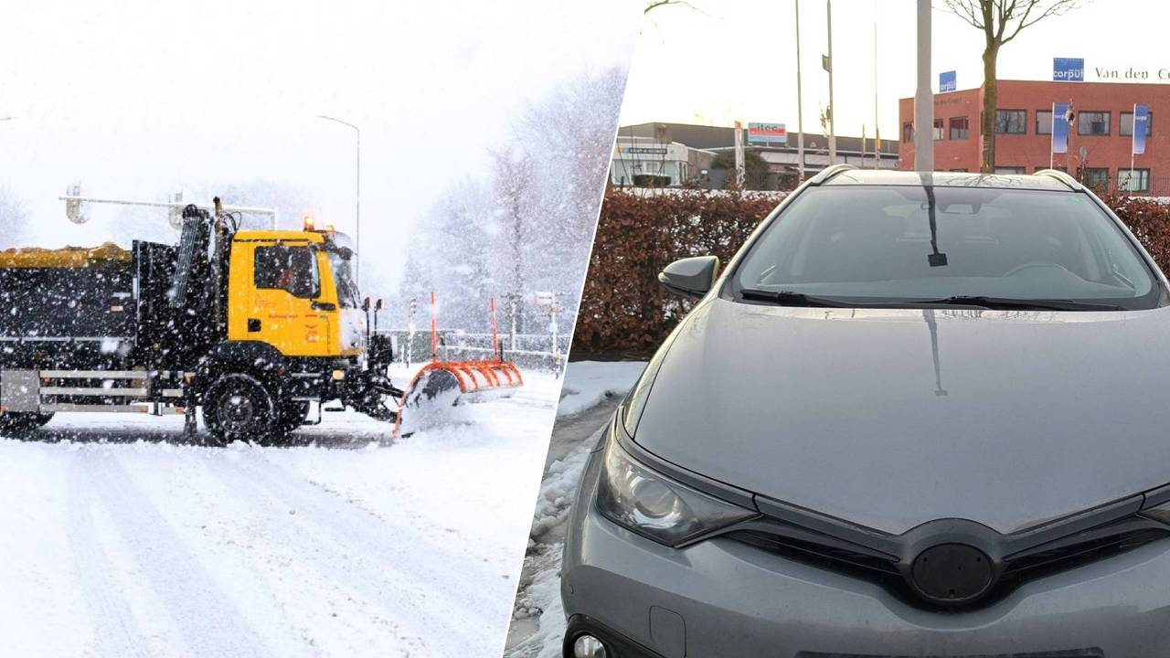 Links: een sneeuwschuiver. Rechts: de auto van Jan, zonder embleem (Foto: Henk Straatman / Jan Martens.)