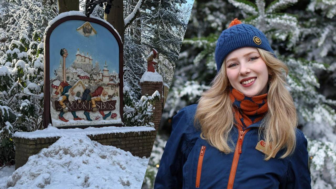 Lara werkt in het dagelijks leven in het Sprookjesbos (foto Lara: Eftelingfotos.van.Fem / Instagram, foto links: Bart Meesters / Persbureau Heitink).