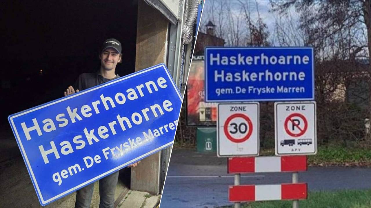 Mathijs Koevoets uit Zevenbergen vond het vermiste bord weer terug langs de weg in Moerdijk (Foto: Facebook.)