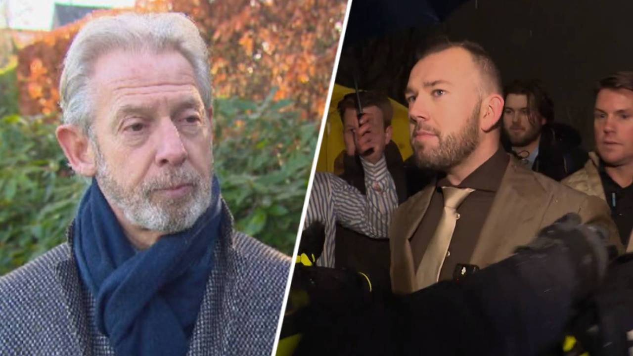 Links: Burgemeester Onno Hoes, rechts: Tom de Wal tijdens de arrestatie