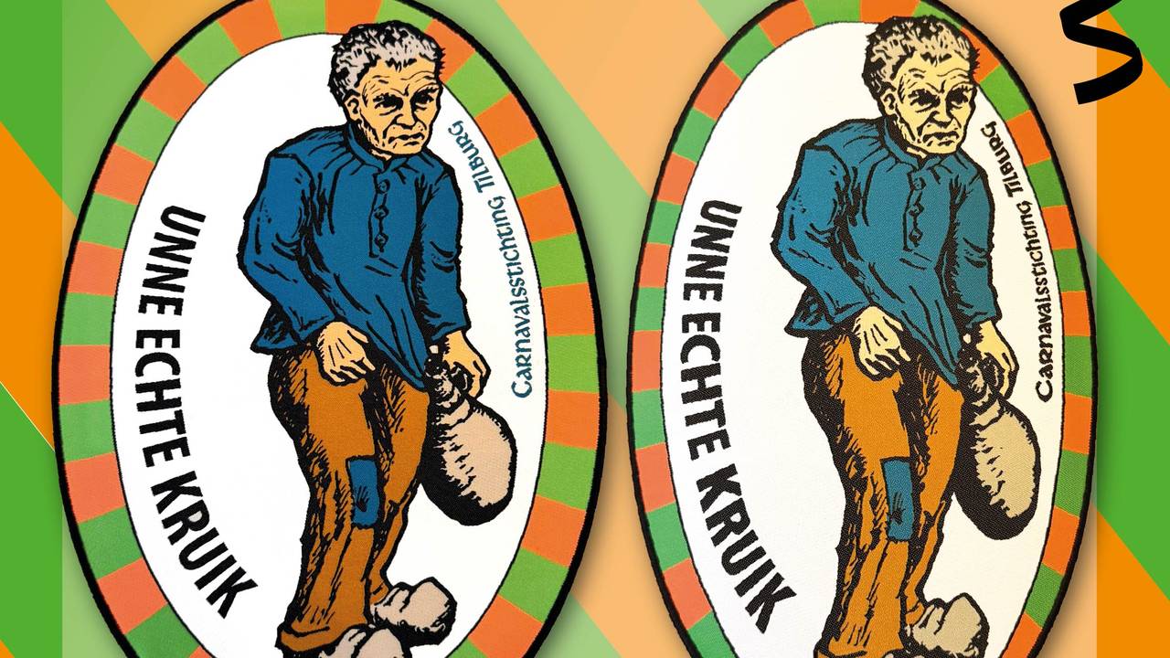 Links het officiële groen-oranje rug-embleem, rechts de nagemaakte versie