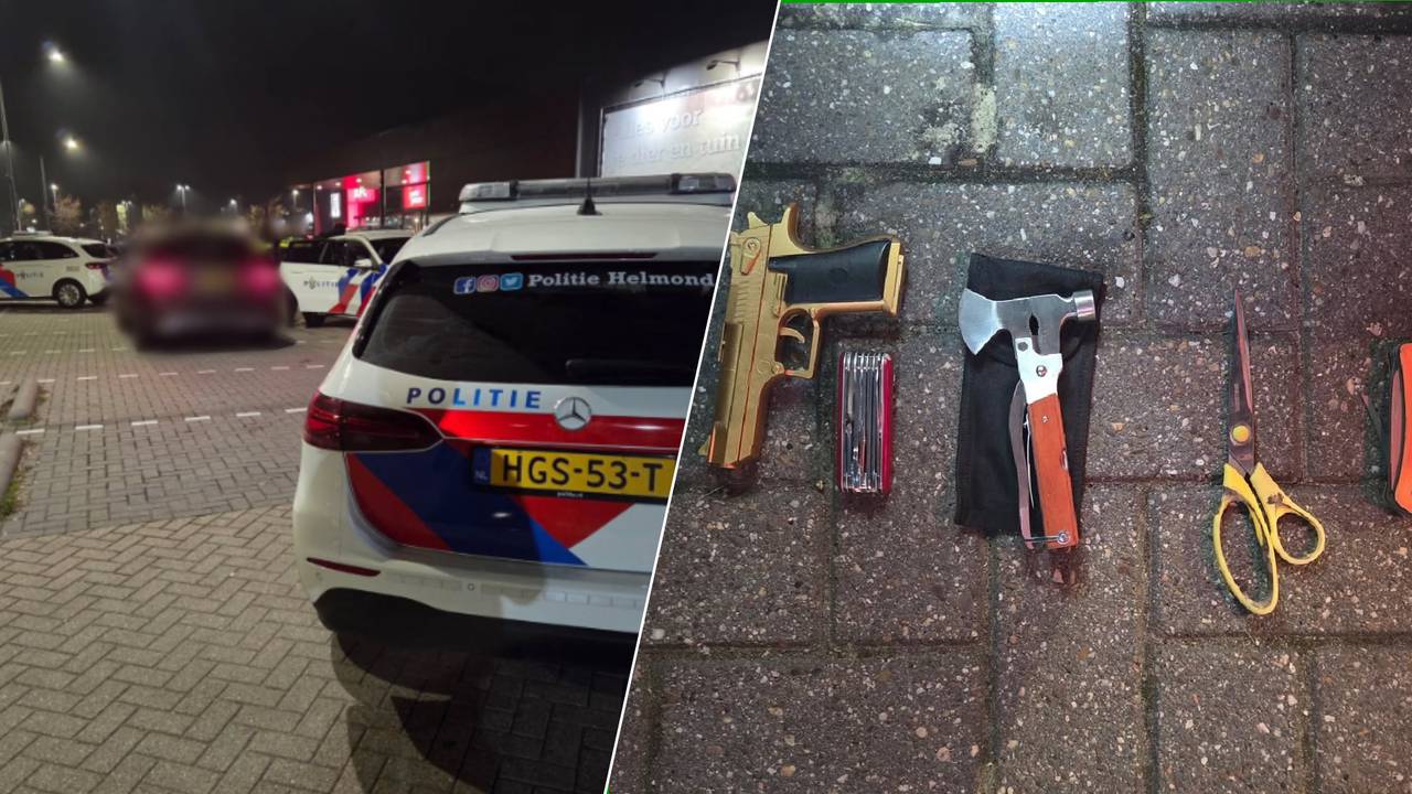 In de auto van de vrouw werden meerdere wapens gevonden (foto: politie Helmond).