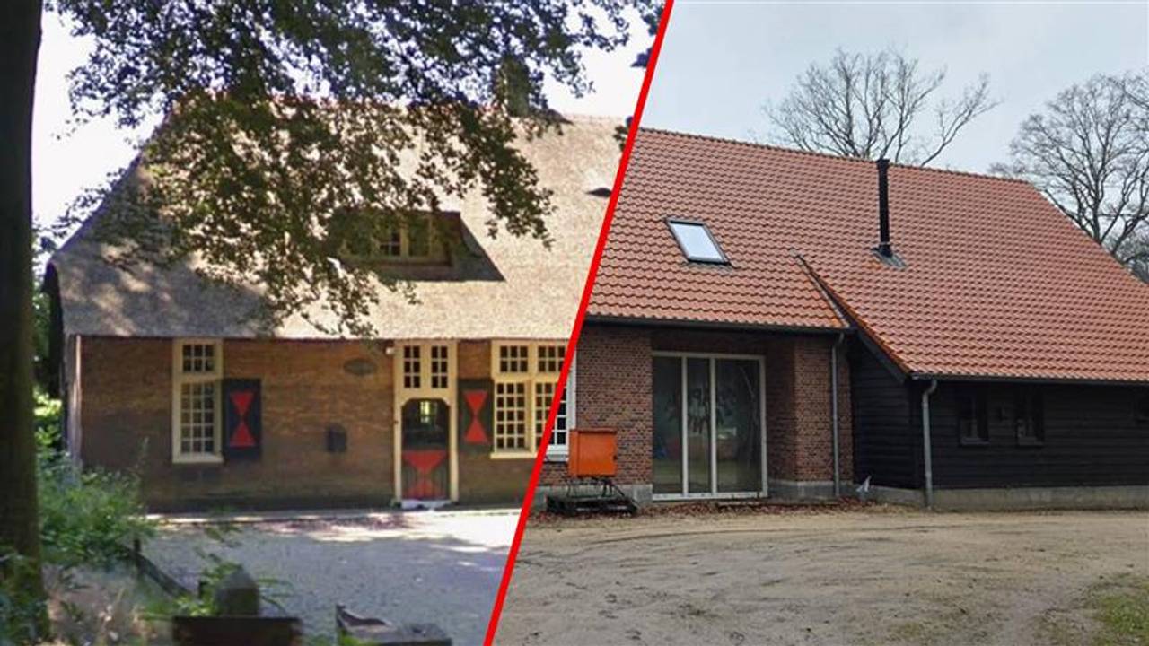 De monumentale boerderij voor (links) en na de verbouding (rechts) (foto: Omroep Brabant en Google Maps).