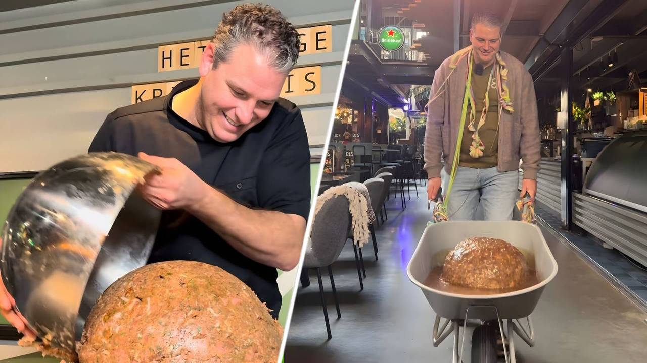 Teun Horck van restaurant DIS in Veghel heeft een mega gehaktbal gemaakt (eigen foto's).