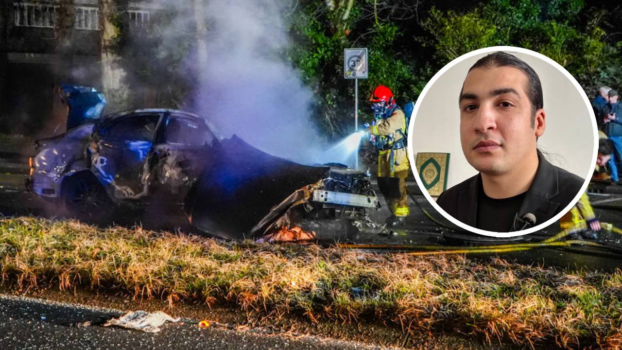 Abdalrahman hielp bij het ongeluk aan de Marconilaan in Eindhoven (foto: Persbureau Heitink, Omroep Brabant).