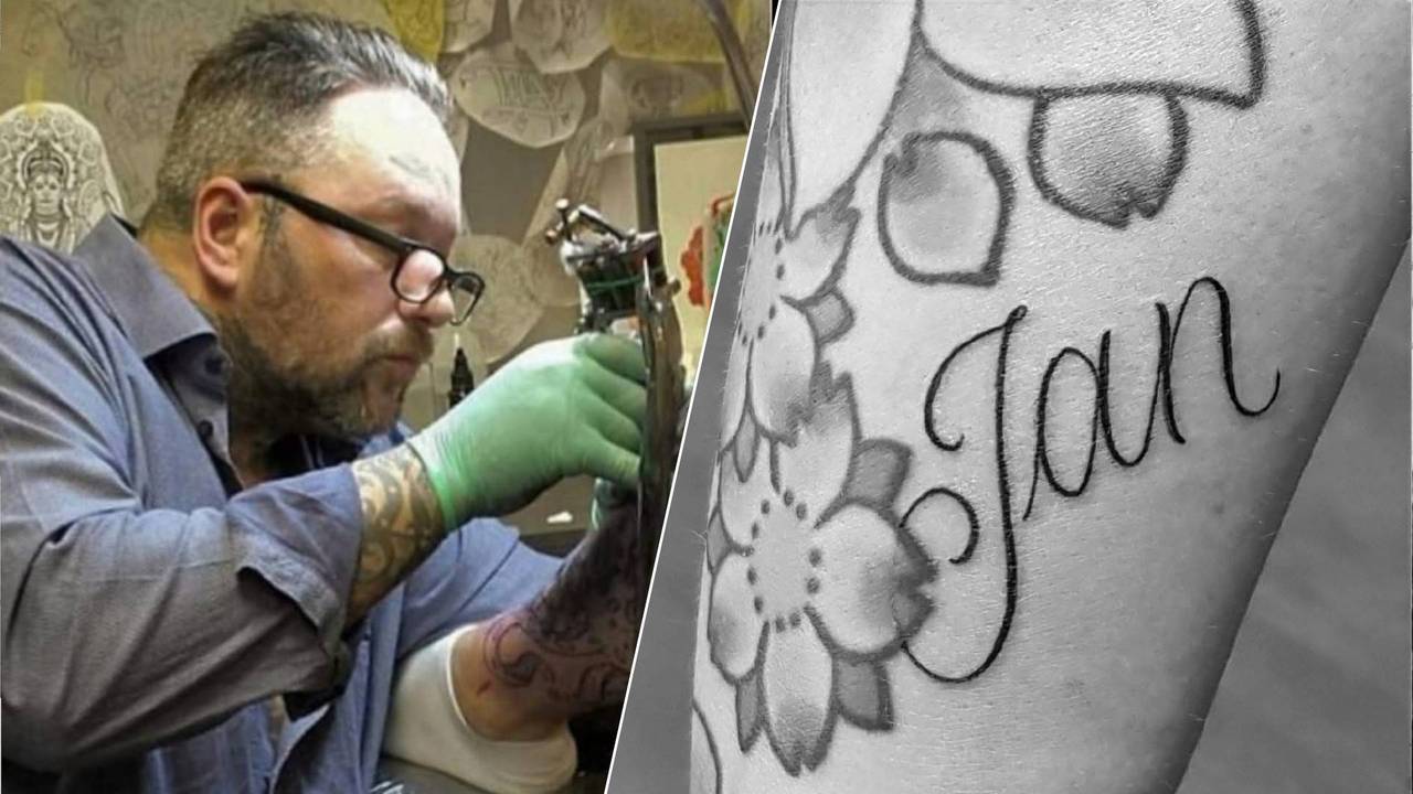 Jan Traa en de tattoo van zijn zus Tanja (foto's: Tanja).