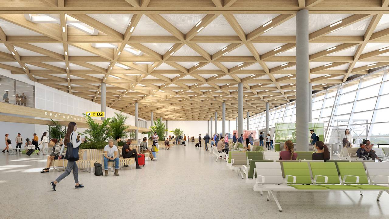 Dit is hoe de nieuwe vertrekhal van Eindhoven Airport eruit gaat zien (foto: EGM Architecten, Iv-Bouw, Peutz).
